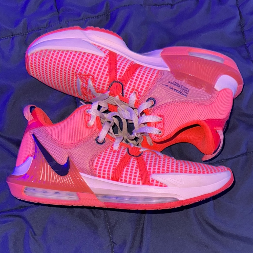 (Lebrons) Nike Pink Athletic Shoes with Breathable Knit Upper